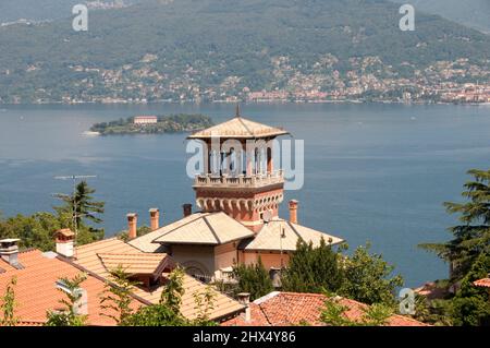 Back Roads Northern Italy - Drive 3, Back Roads Northern Italy, Italy, Piemonte, Lake Maggiore, Stresa, rooftop view across Lake Maggiore Stock Photo