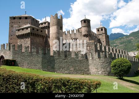 Back Roads Northern Italy - Drive 1, Back Roads Northern Italy, Italy, Valle d'Aosta, Fenis Castle Stock Photo