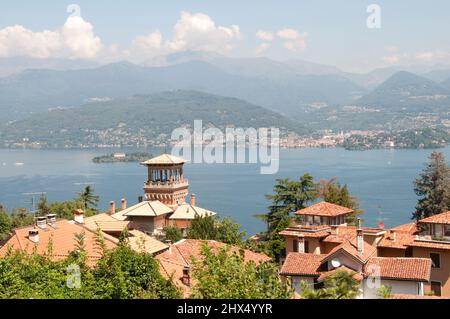 Back Roads Northern Italy - Drive 3, Back Roads Northern Italy, Italy, Piemonte, Lake Maggiore, Stresa, rooftop view across Lake Maggiore Stock Photo