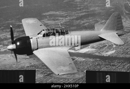 A rare sight to be seen by Australians only in photographs, is this Japanese Zero flying over Brisbane. Captured at Buna, repaired in an American air depot, this Zero (Known as the 'Hap'), is being tested in daily flights over Australian cities and countryside. April 30, 1947. (Photo by Fifth U.S. Air Force). Stock Photo