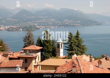 Back Roads Northern Italy - Drive 3, Back Roads Northern Italy, Italy, Piemonte, Lake Maggiore, Stresa, rooftop view across Lake Maggiore Stock Photo