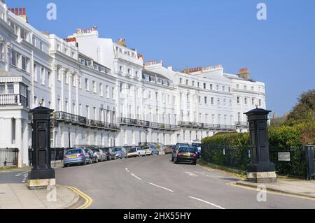 Lewes Crescent, a fine example of Grade I listed Regency architecture, Kemp Town estate, Kemptown, Brighton, East Sussex, England, UK Stock Photo