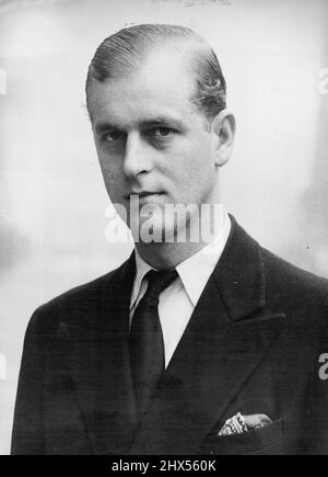 Rumoured Engagement Of Princess Elizabeth Of Great Britain -- Prince Philip of Greece, photographed in London.Rumours of the engagement of Princess Elizabeth, here apparent to the British throne, and Prince Philip of Greece are current in circles to Buckingham Palace. Princess Elizabeth is 20 years old on April 21st. Prince Philip of Greece, who was born in June 1921 at Corfu, has spent most of his life in England. He is the only son of the late Prince Andrew of Greece and his wife, formerly Princess Alice of Battenberg. He has four sisters. prince Philip has been serving in the royal navy as Stock Photo