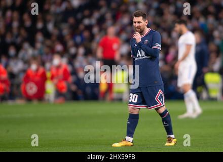 Stadium Santiago Bernabeu. 9th Mar, 2022. Madrid; Spain; Champions League; Round of 16; Real Madrid versus PSG Paris Saint Germain; Lionel Messi (PSG) gets back in position during the match Credit: Action Plus Sports/Alamy Live News Stock Photo