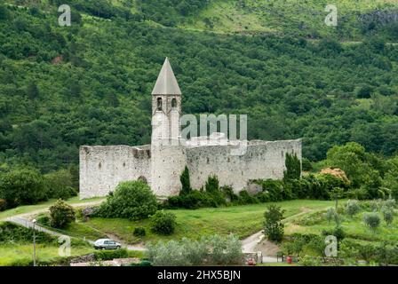 Slovenia, Littoral region, Hrastovlje , Holy Trinity Church and green surroundings Stock Photo