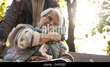 Fulfilled and satisfied old marriage concept. Spending time outside. High quality photo Stock Photo