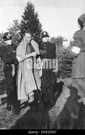 Mass Suicide Attempt by German Internees In Sweden To Avoid Extradition -- Assisted by two Swedish policemen, exhausted German internee at *****, near Eksjo is taken to a red cross Station for nourishment. He had been hungerstriking as a protest against extradition. Scores of German military internees in Swedish camps attempted mass suicide with knives, razorblades and other sharp Objects such as Glass and pointed sticks, as swedish soldiers and State police set in motion their extradition on November 30 to Russian occupied Europe. The Germans were Rushed to hospital where their self inflicted Stock Photo