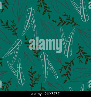 Seamless Vector abstract grey floral background with leaves. Green, black and white leaf Philodendron plant with vines. Stock Vector