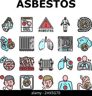 Asbestos Material And Problem Icons Set Vector Stock Vector