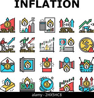 Inflation Financial World Problem Icons Set Vector Stock Vector Image ...