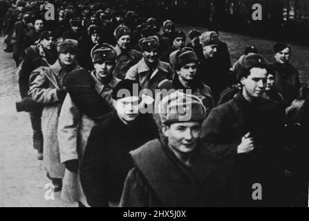 Allied War Prisoners Liberated By Red Army Leave Odessa For Home Countries -- Allied war prisoners of the Germans, liberated by advancing Russian armies, head for the port area of Odessa where ships wait to take them to their home countries. On March 17, 1945, the third shipload of liberated Allied prisoners left the port. Representatives of the American, British and French military missions, in a joint statement, thanked the Soviet Union for the considerate treatment given the liberated prisoners, which included hospital care, good food and housing, and even entertainment, such as cinemas Stock Photo