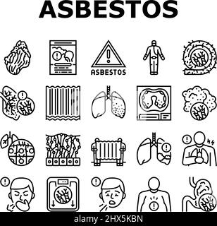 Asbestos Material And Problem Icons Set Vector Stock Vector