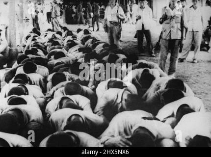 The War in Korea -- A batch of political prisoners rounded up in Taejon, shortly before the fall of Taejon, to the North Koreans. When the North Korean forces occupied Seoul they freed all the political prisoners there and appointed them as members them to take revenge on those who had denounced them. To prevent a repetition of such inicends, the South Korean authorities have decided to evacuate all political prisoners. July 26, 1950. (Photo by Sport & General Press Agency Limited). Stock Photo