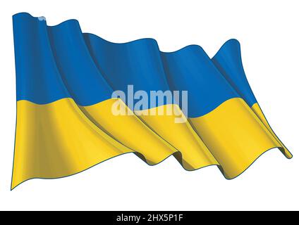 Vector illustration of a waving State Flag of Ukraine. All elements on well-defined layers and groups. Stock Vector