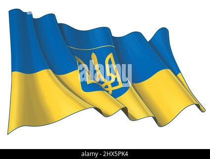 Vector illustration of a waving State Flag of Ukraine. All elements on well-defined layers and groups. Stock Vector