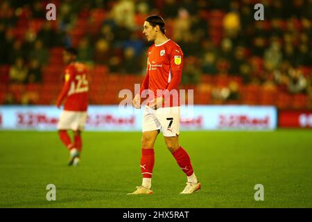 Oakwell, Barnsley, England - 8th March 2022 Callum Brittain (7) of Barnsley - during the game Barnsley v Stoke City, Sky Bet EFL Championship 2021/22, at Oakwell, Barnsley, England - 8th March 2022,  Credit: Arthur Haigh/WhiteRosePhotos/Alamy Live News Stock Photo