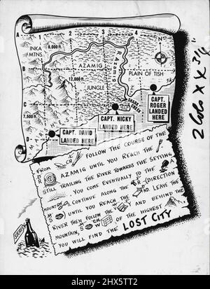 The Lost City -- And the sea gives up its secret - Bottle ahoy,' cried the look-out man. The ship stopped... and lowered a boat. There was the bottle, bobbing in the sea, with a label marked Secret. On board the captain drew out a piece of old parchment. It was a map - with a message. ' The Lost City,' said the captain. ' At last - this is our chance to find it.' The ship changed course and days later dropped anchor off the coast of a strange land. And near by were two other ships. And that is w Stock Photo