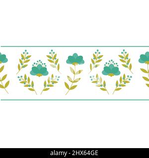 Decorative border with blue flowers and leaves. Floral frame.  Stock Vector