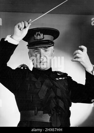 Stephen Yorke, conductor of the ABC National Military band, which will give its final/concert at the Sydney Town Hall on Sunday afternoon. The band has been disbanded because of economy cuts. January 01, 1951. (Photo by George Glvoer, Photo-Recording Studios). Stock Photo