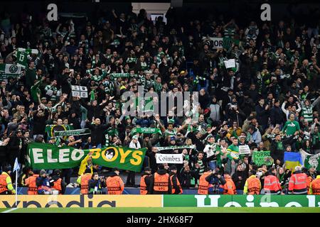 Manchester, UK. 03rd Mar, 2022. Sporting Lisbon fans during the UEFA Champions League round of 16 second leg match between Manchester City and Sporting Lisbon at Etihad stadium in Manchester. Will Palmer/SPP Credit: SPP Sport Press Photo. /Alamy Live News