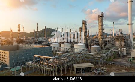 Aerial view of oil refinery plant and tanker at crude oil terminal  for load or unload concept business logistic and transportation Stock Photo
