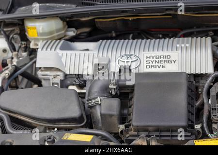 Swat, Pakistan, February 21,2022: Toyota prius car engine bay Stock Photo