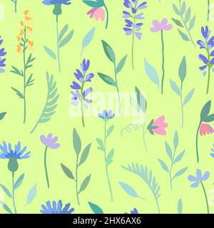 Seamless pattern with abstract meadow flowers in delicate watercolor style. Stock Vector