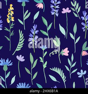 Seamless pattern with abstract meadow flowers in delicate watercolor style. Stock Vector