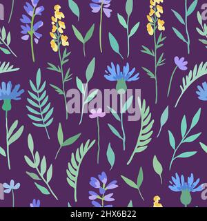 Seamless pattern with abstract meadow flowers in delicate watercolor style. Stock Vector