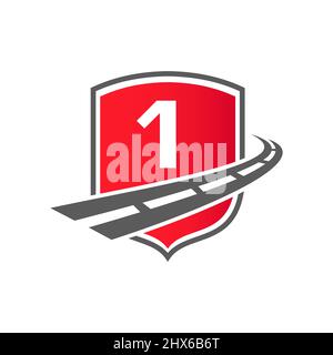 Transport Logo With Shield Concept On Letter 1 Concept. 1 Letter Transportation Road Logo Design Freight Template Stock Vector