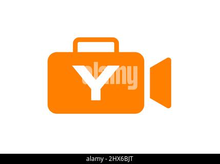 Cinema Film and Videography Logo On Letter Y Design Template. Initial Letter Y with Film Video Camera Logo Design Stock Vector