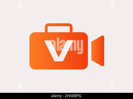 Cinema Film and Videography Logo On Letter V Design Template. Initial Letter V with Film Video Camera Logo Design Stock Vector