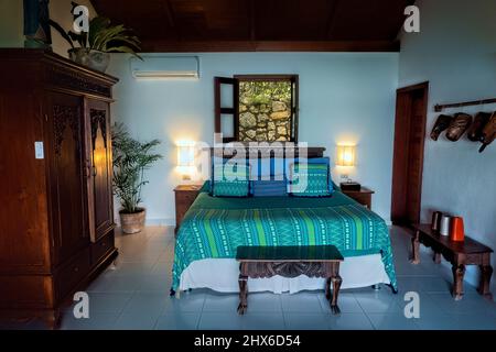 Room in a luxury resort, Lake Peten Itza, El Remate, Petén, Guatemala Stock Photo