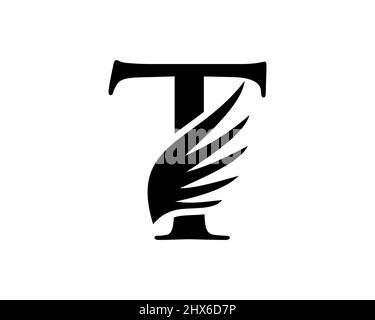 T Letter Wing Logo Design. Initial Flying Wing T Letter Logo. Letter T logo and wings Concept Stock Vector