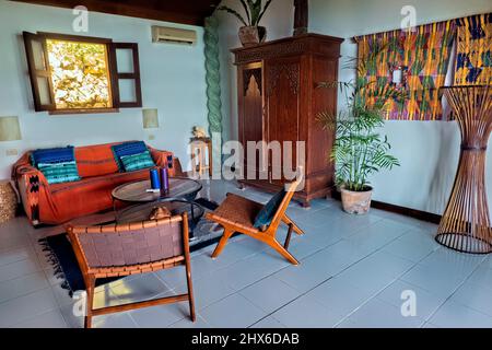Room in a luxury resort, Lake Peten Itza, El Remate, Petén, Guatemala Stock Photo