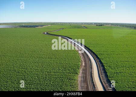 Aerial of irrigated cotton fields near Emerald Queensland Australia Stock Photo