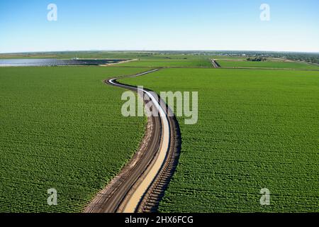 Aerial of irrigated cotton fields near Emerald Queensland Australia Stock Photo