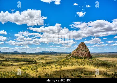 Aerial of Wolfang Peak National Park next to the Peak Downs Highway near Clermont Queensland Australia Stock Photo