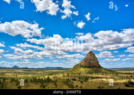 Aerial of Wolfang Peak National Park next to the Peak Downs Highway near Clermont Queensland Australia Stock Photo