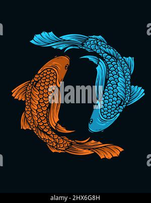illustration vintage japanese koi fish Stock Vector