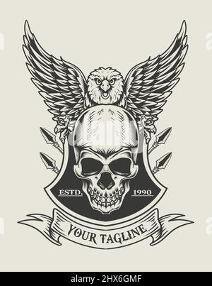 illustration eagle skull monochrome logo Stock Vector