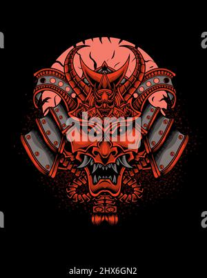 illustration samurai head on black background Stock Vector
