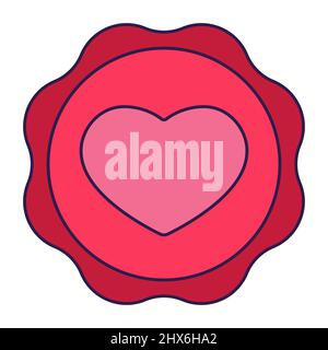 Retro Valentine Day icon candy box of heart shape. Love symbol in the fashionable pop line art style. The sweet chocolate hearts are soft pink, red, a Stock Vector