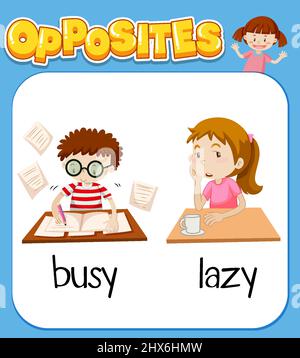 Opposite words for busy and lazy illustration Stock Vector