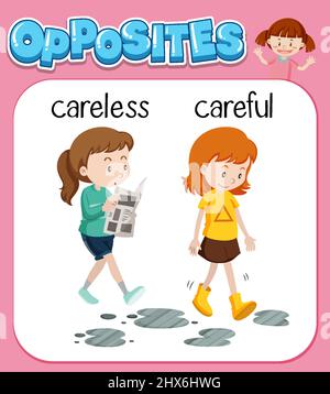 Careless And Careful Opposite Words Illustration Stock Vector Image