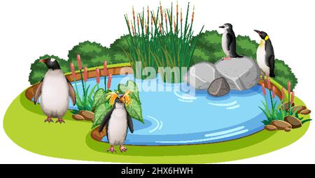 Animals around pond scene illustration Stock Vector Image & Art - Alamy