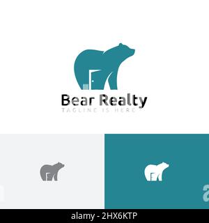 Bear Realty Real Estate House Open Door Logo Template Stock Vector