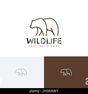 Bear Line Silhouette Walking Wildlife Animal Logo Template Stock Vector