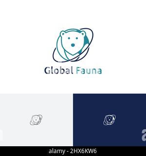 Global Earth Bear Animal Fauna Planet Logo Template Stock Vector