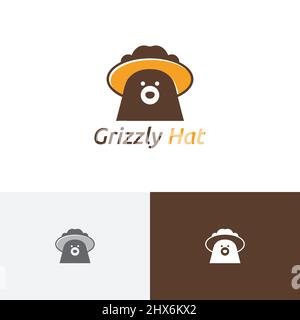 Grizzly Bear Hat Cute Animal Cartoon Logo Mascot Stock Vector